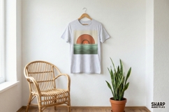 Retro Sunrise Over Waves PNG, Minimalist Sun Print, Vintage Product Image 4