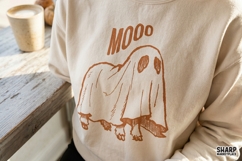 Mooo Funny Ghost Cow Graphic, Retro Halloween Png For Product Image 2