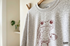 Sleepy Red Frog Holding Coffee Cup, Hand Drawn PNG Art, Product Image 4