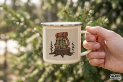Rustic Camping Backpack On Forest Stump, Summer Png, Trendy Product Image 2