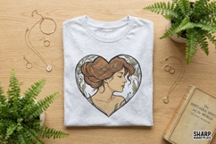 Elegant Lady Heart PNG, Botanical Art Nouveau Portrait, Product Image 3