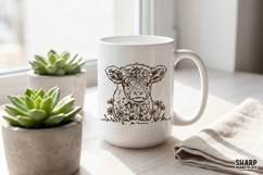 Sweet Baby Cow In Wildflowers, Highland Cow PNG For Western Product Image 2