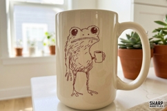 Sleepy Red Frog Holding Coffee Cup, Hand Drawn PNG Art, Product Image 2