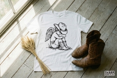 Cowboy Angel PNG, Western Cherub Clipart, Sad Angel Art for Product Image 2