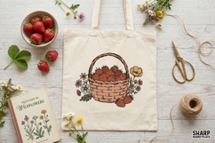 Strawberry Basket Cottagecore Illustration, Summer PNG Product Image 2