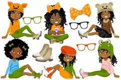 African American Autumn posing girls CLIPART Product Image 4
