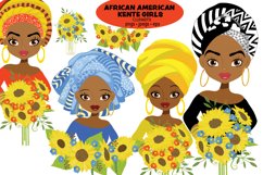 African American Kente Girls with Sunflowers clipart Product Image 1