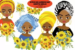 African American Kente Girls with Sunflowers clipart Product Image 1