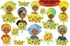 African American Kente Girls with Sunflowers clipart Product Image 3