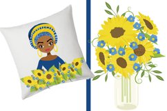 African American Kente Girls with Sunflowers clipart Product Image 4