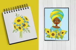 African American Kente Girls with Sunflowers clipart Product Image 5