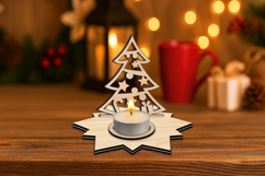 Holiday Joyful Christmas Candle Holder SVG Star Tree Design Product Image 4