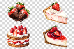 Strawberry Dessert | Watercolor sweet bakery drink cake png Product Image 4