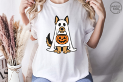 Halloween German Shepherd Ghost|Retro Ghost Dog Pumpkin SVG Product Image 4
