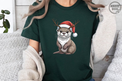 Otter Christmas PNG|Otter Santa Hat Reindeer Antlers Product Image 4