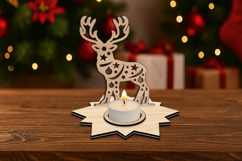 SVG Christmas Candle Holder Deer Star Design Laser Cut Gift Product Image 4