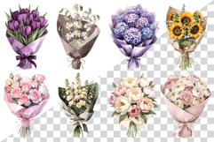 Watercolor Flower Bouquet Clipart | Roses Peonies Tulips PNG Product Image 4