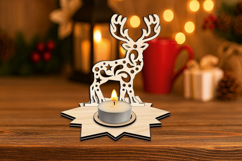Stag Laser Cut Design SVG Christmas Candle Holder Present Product Image 4