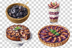 Plum Dessert | Watercolor Fruit Sweet Bakery Cake Scone Tart Product Image 4