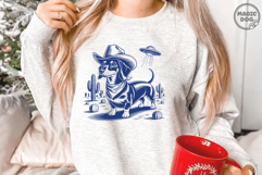 Vintage Dachshund Cowboy Retro Western Dog Doxie UFO Alien Product Image 4