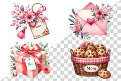 Pink Mother's Day | Watercolor PNG Clipart Mom Child Love Product Image 4
