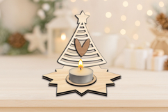 Holiday Candle Holder SVG Christmas Tree Star Design Laser Product Image 4