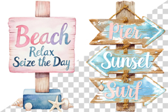Pink and blue Beach | Watercolor summer ocean seaside png Product Image 4