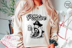Stay Positive Pirate Shark Skeleton Beer Retro Trendy Product Image 4