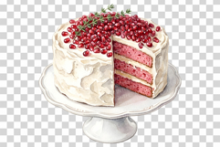 Pomegranate Dessert | Watercolor Clip Art PNG Fruit Cake Product Image 4