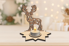 SVG Laser Cut Christmas Deer Candle Holder Star Design Gift Product Image 4