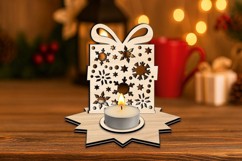 Snowy Winter Pattern Present Candle Holder SVG Laser Gift Product Image 2