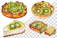 Green Kiwi Dessert | Watercolor Clip Art PNG Cake Pavlova Product Image 4