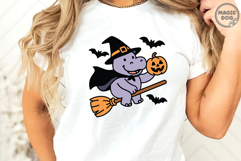 Halloween Hippo Witch Flying on Broom with Pumpkin SVG Product Image 4