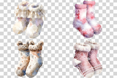 Girls Winter Fur Socks | watercolor clipart cute fluffy kids Product Image 4