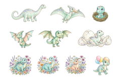 Watercolor Cartoon Dinosaur Clipart, 56 PNG Baby Dinosaur Product Image 2