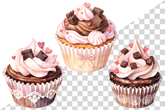 Cute Pink Chocolate Cupcake | Valentine watercolor dessert Product Image 4