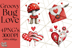 Groovy Retro Valentine Bug Clipart PNG, 70s Love Clip Art Product Image 4
