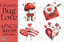Groovy Retro Valentine Bug Clipart PNG, 70s Love Clip Art Product Image 4