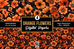 Orange &amp; Black Flowers Pattern Digital Papers Product Image 1