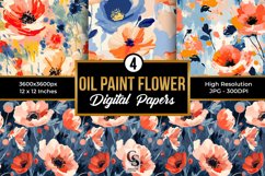 Oil Paint Flowers Pattern Digital Papers Product Image 1