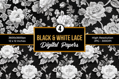 Black and White Floral Lace Digital Paper Product Image 1