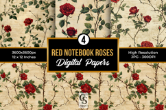 Red Notebook Roses Digital Papers Product Image 1