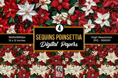 Glittered Sequins Poinsettia Flowers Digital Papers Product Image 1
