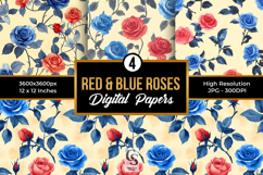 Red Blue Watercolor Roses Seamless Pattern Product Image 1