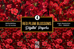 Red Plum Blossoms Seamless Patterns Product Image 1