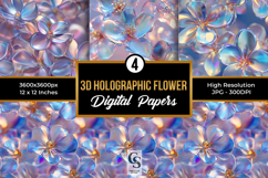 3D Holographic Flowers Seamless Patterns Product Image 1
