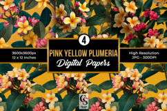 Pink and Yellow Plumeria Flowers Pattern Product Image 1