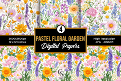 Pastel Watercolor Floral Garden Digital Paper Product Image 1