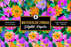 Watercolor Colorful Zinnia Flower Papers Product Image 1