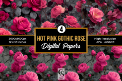 Hot Pink Gothic Roses Digital Papers Product Image 1